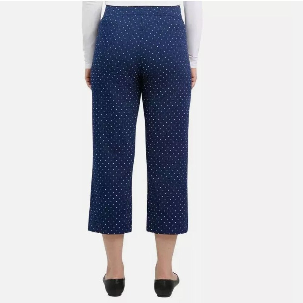 Land's end Women's Shore Knit Capri Pants Stretch Waist Pull On - Navy Polka Dot - Picture 2 of 3